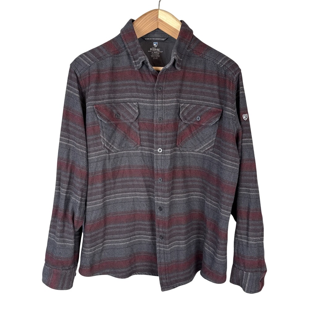 Kuhl Men Disordr Heavyweight Flannel Shirt Jacket Long Sleeve Size XL Gray Plaid